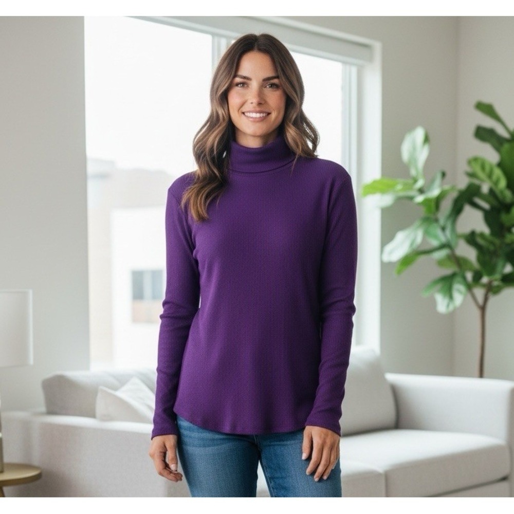 Lauren Ralph Lauren Women's 1X LS Ribbed Knit Turtleneck Purple‎ EUC